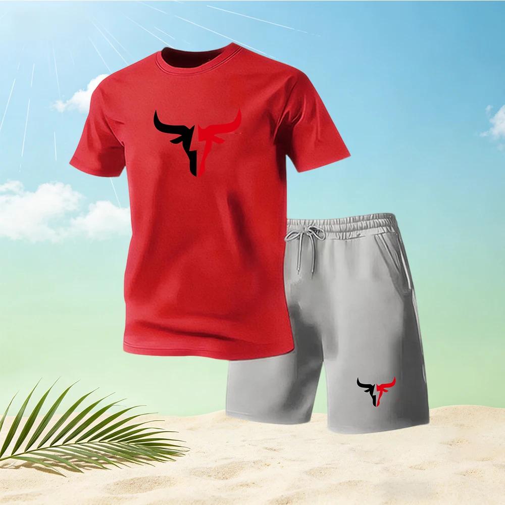 2026 Summer Men's Quick Drying Short Sleeved T-shirt and Shorts Set Urban Street Fashion Running Sports Two Piece Set Hot Sale