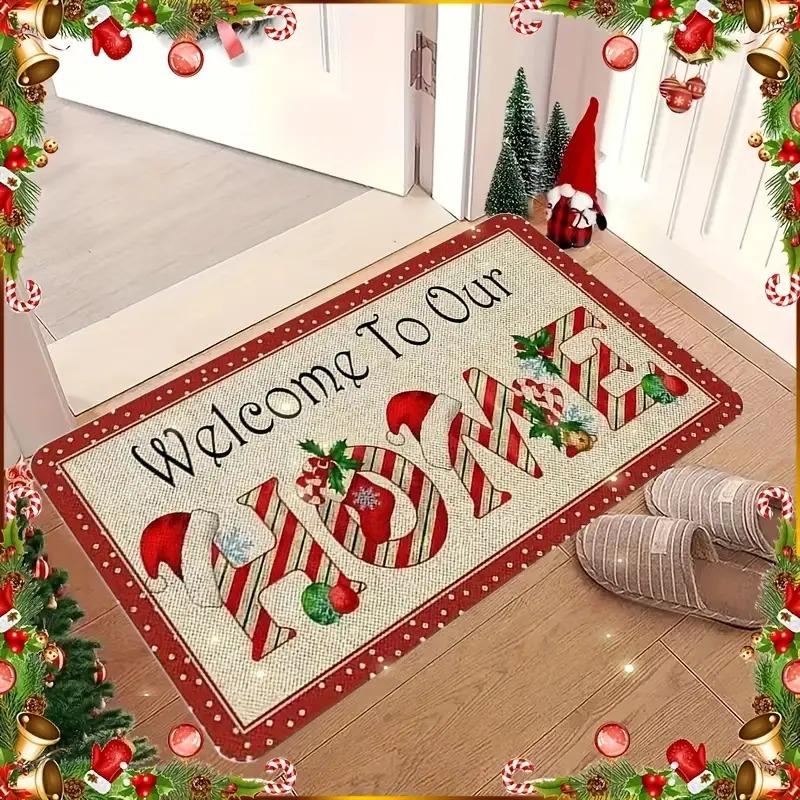 Weihnachts-Fußmatte Rot Weihnachtsmann Outdoor und Indoor Lebkuchenmann Teppich Neujahr 2026 Frohe Weihnachten Heimdekoration Fußmatte