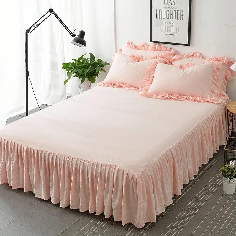 Little Fresh Wash Baumwoll-Bettrock, einfarbig, Bettbezug, rutschfest, Staubschutz, 1,8 m 1,5 m, moderne, minimalistische Tagesdecke