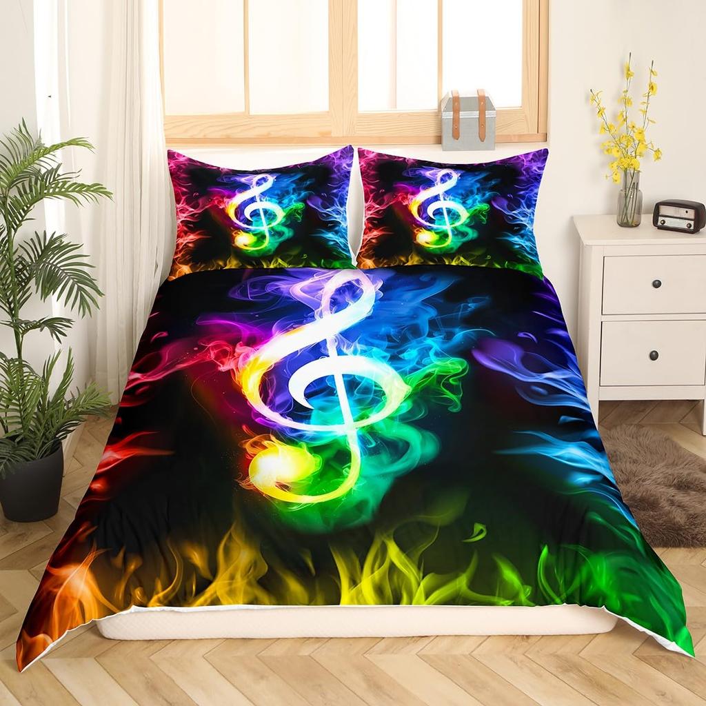 Musical Note Bedding Set Queen,Black White Comforter Cover Girls,Kids Piano Duvet Cover Set Music Theme Bedspread Cover