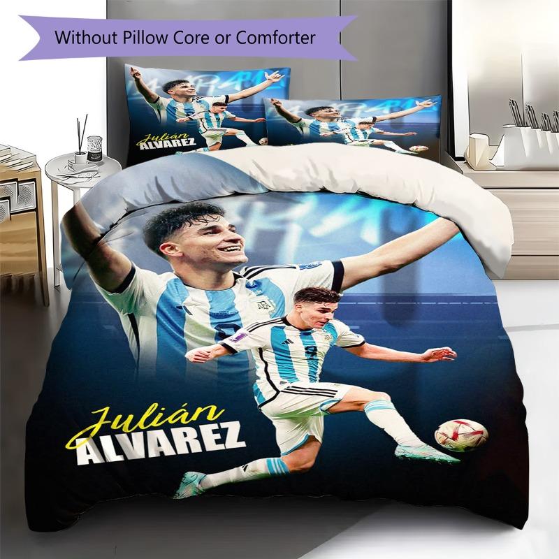 Julian Alvarez Stella del Calcio Argentino Collage Stampa 3 Pezzi Set Copripiumino Biancheria da Letto per Tifosi di Calcio Decorazione per Camera da Letto Casa Senza Cuscino Piumone