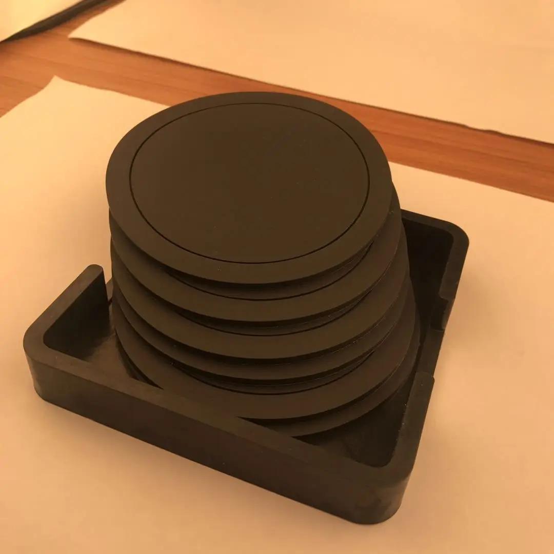 

7 шт. Нескользящая силиконовая подставка для питья, набор подставок для чашек, набор подставок для чашек, черный круглый силиконовый коврик для домашнего офиса, декор стола, подставка для чашки M