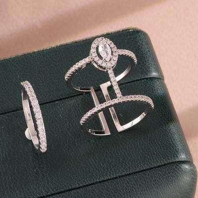 ZAKOL Luxuriöses Geometrisches Wassertropfen Zirkonia Ring Set für Damen Bling Silber Farbe Verlobungs Hochzeitsringe Geschenk