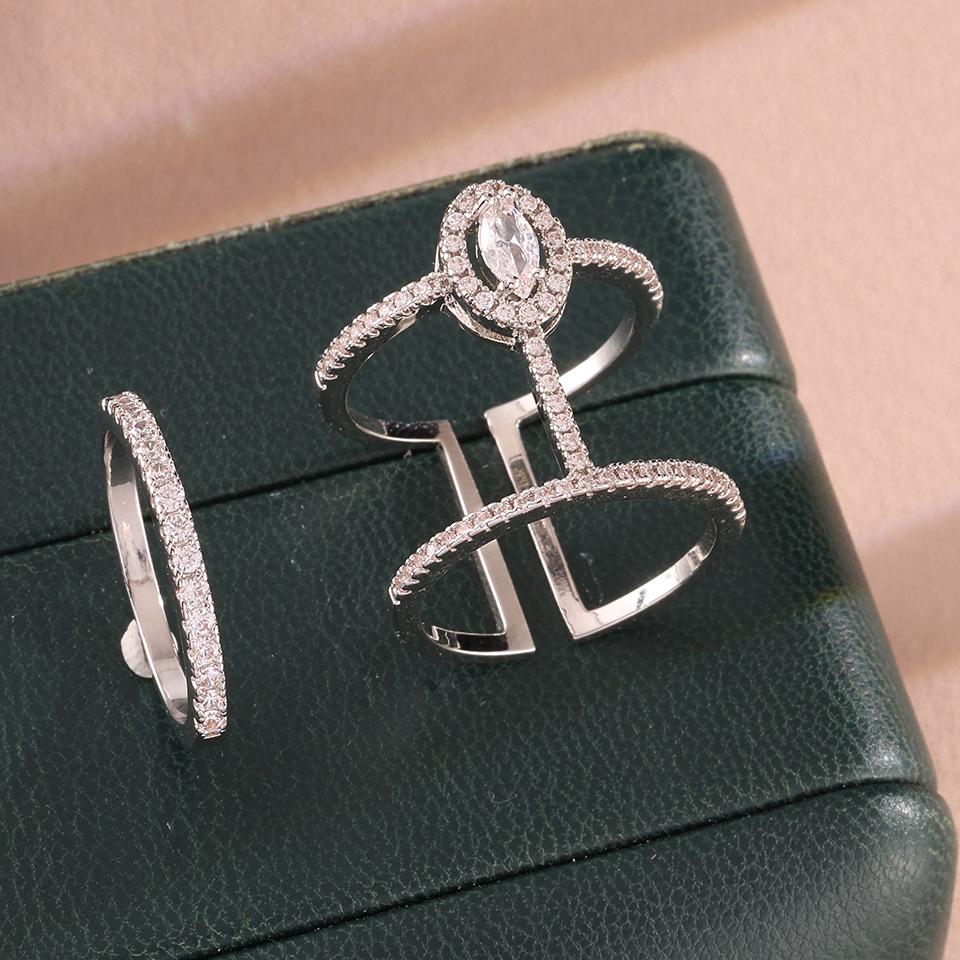 

ZAKOL Роскошный геометрический набор колец с кубическим цирконием в форме капли воды для женщин, сверкающие серебристого цвета, обручальные свадебные кольца, подарок 9