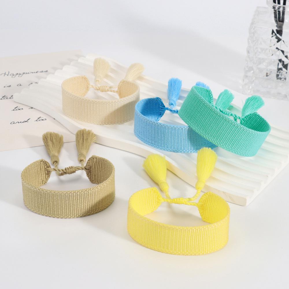 Adjustable European & American Fashion Embroidered Polyester-Cotton Tassel Bracelet with Customizable Logo