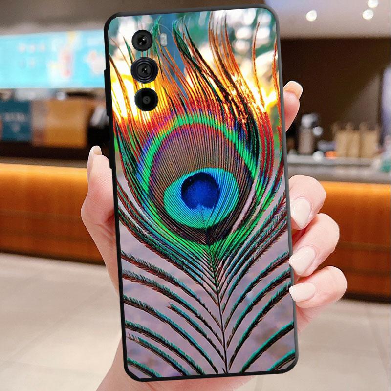 Phone Case For Motorola Edge 50 40 Pro 60 50 40 30 Ultra Neo Fusion Moto G85 G72 G53 G54 G84 G13 G32 Peacock Feathers