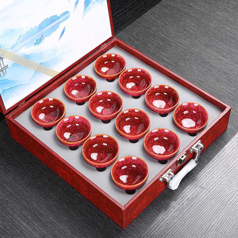 Kiln Change Jian Zhan Ceramic Kung Fu Tea Set Tea Cup Set Small Tea Bowl Tasting Cup Tea Cup Colorful12For home use and gift giv