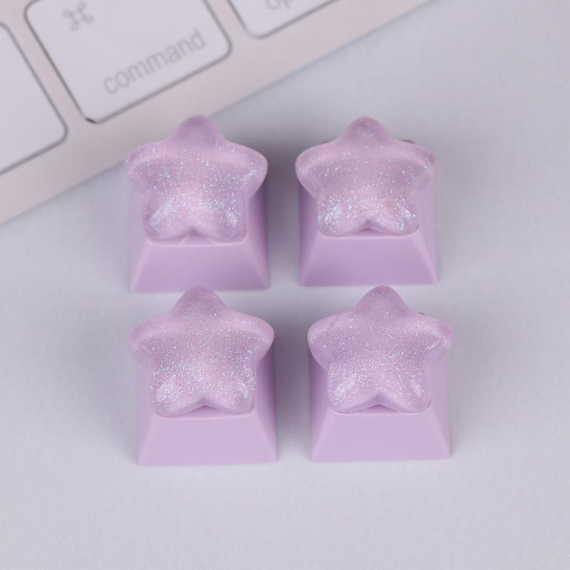 4Pcs Cute Star Keycaps Sweet Translucent Girl Personalized Gift Key Cap For Mechanical Keyboard Accessories