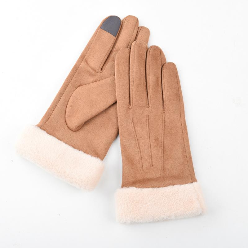 Winter gloves women's warm fleece thickened cute non-slip, windproof and cold-proof cycling electric car gloves