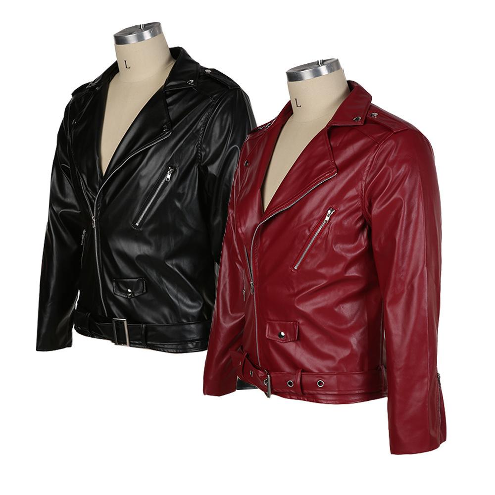 Fall ST Men's Leather Jacket Fashion Slim Fit Turtleneck Splicing Motorcycle Leather Jacket