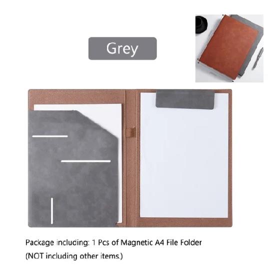 12.9x9.6in A4 Leather Business Folder Padfolio Portfolio Magnetic Clipboard Conference Folders Document filing Organizer Office Type b Grey