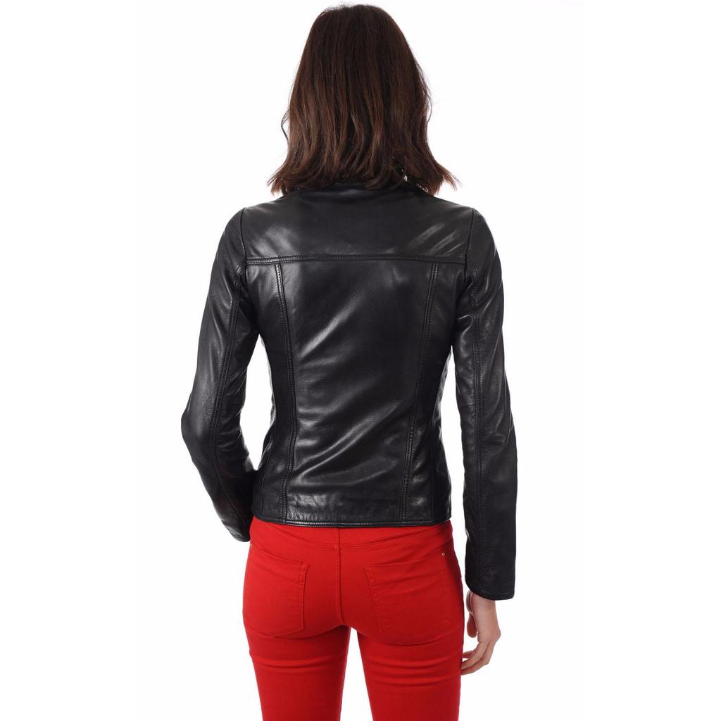 SKINOUTFIT Damen Weiche Echtlederjacke Motorrad Schwarz Biker Slim Fit Lammlederjacke