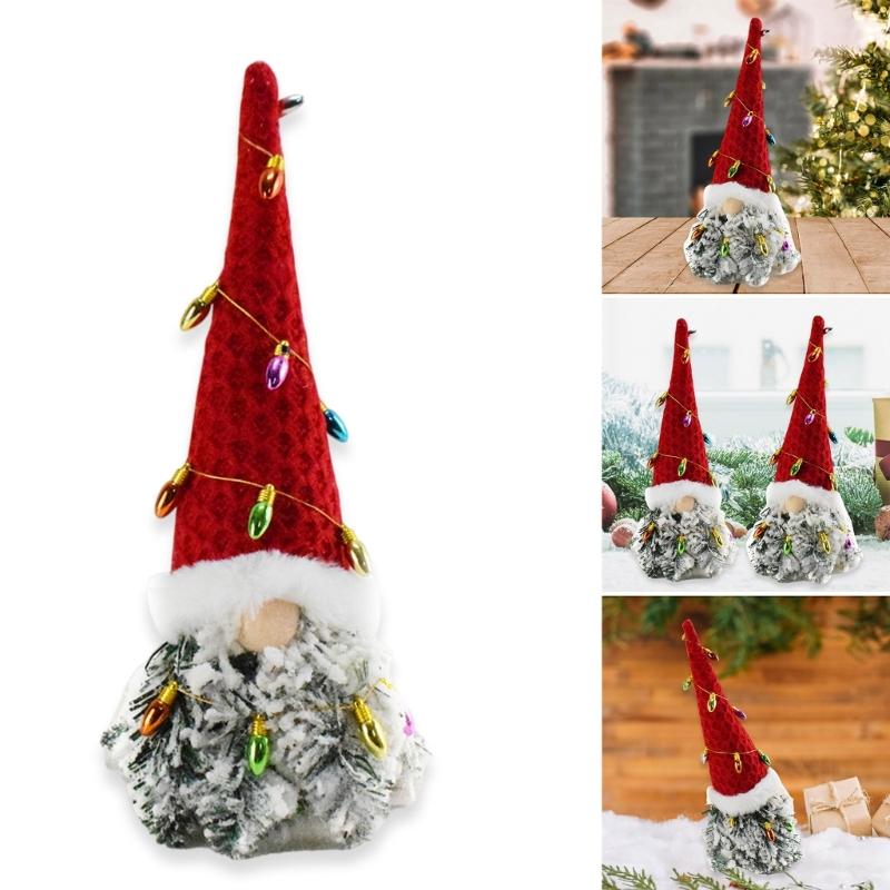 Senior Gnomes Plush Dolls with Faux String Light Christmas Dwarf Ornament Decorative Figure Table Centerpieces Decors