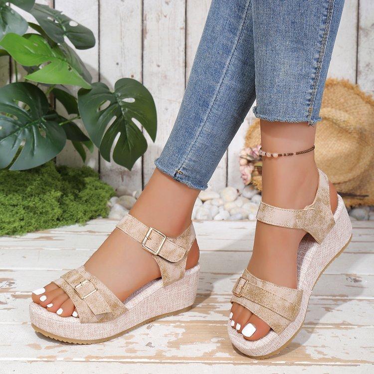 Women Plus Size Platform Sandals Summer New Buckle Strap Fish Mouth Wedge Heel Casual Sandals