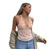 French retro romantic floral print deep V vest women's lace-up halter holiday wind neck sling