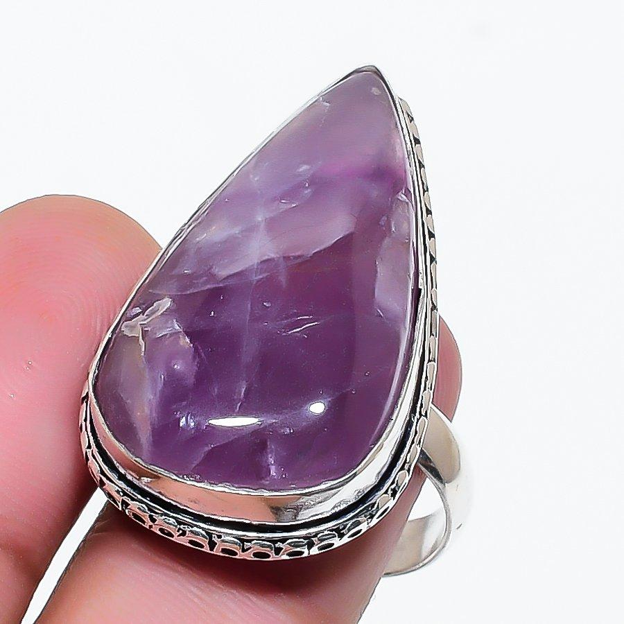 Natural Sage Amethyst Gemstone 925 Sterling Silver Jewelry Ring Size 8 AR-17828