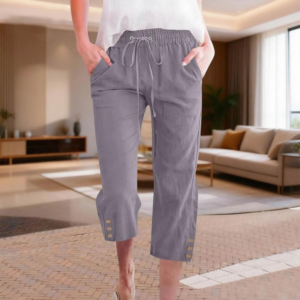 Women's Casual And Fashionable Color Loose Pants With Pocketes