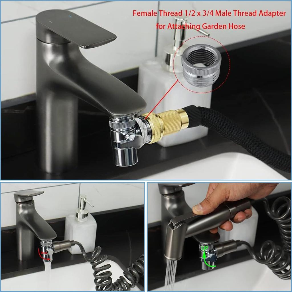 All Brass Faucet Diverter Valve with Aerator,Faucet Diverter Adapter for Sink Faucet Connection Shower Hose/Garden Hose/Portable Washing Machine