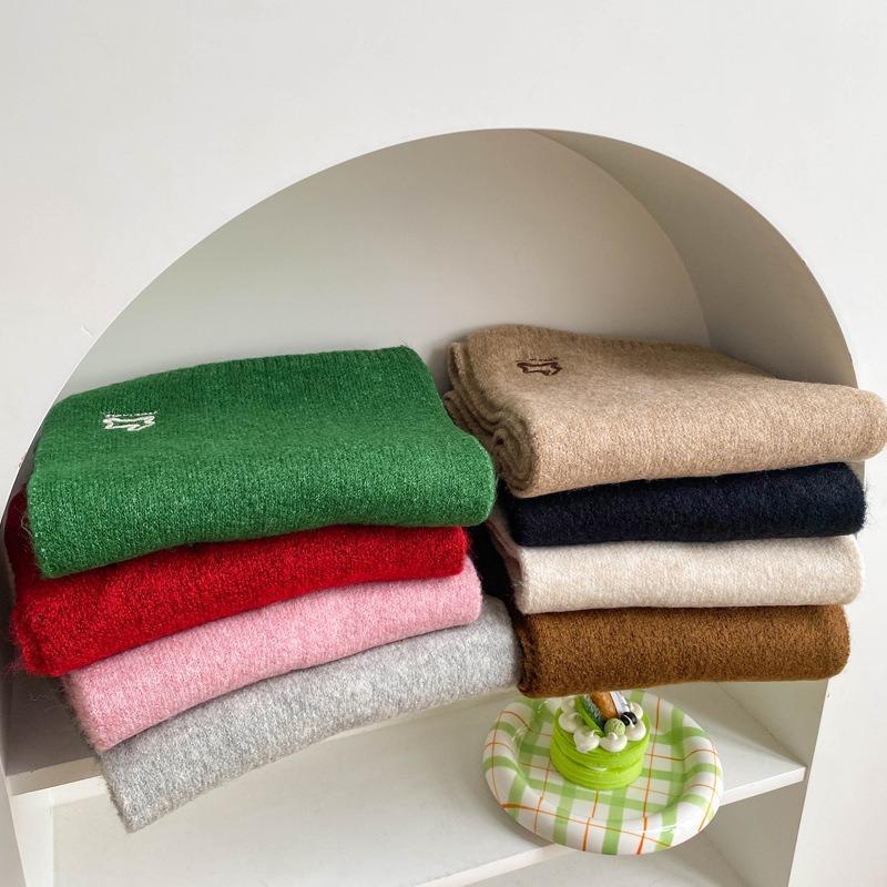 Red Embroidered Wool Scarf Female Rabbit Festive Autumn and Winter Versatile Imitation Cashmere Knitted Shawl
