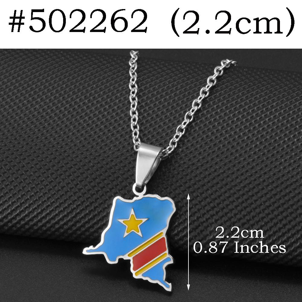 Anniyo 2.2CM Democratic Republic of the Congo Map Colored Flag Map Pendant Necklaces DRC Kinshasa Jewelry #502262 45cm OR 17.7 Inches