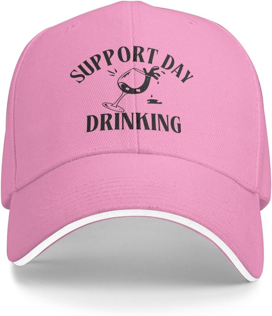 Support Day Drinking Funny Wine Glass Graphic Polyester Trucker Cap for Adults