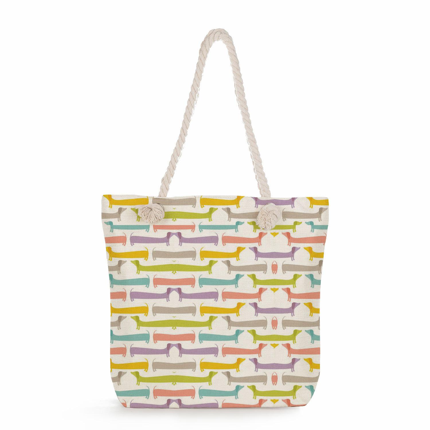 

Sausage dog print thick rope single-shoulder beach bag 7284