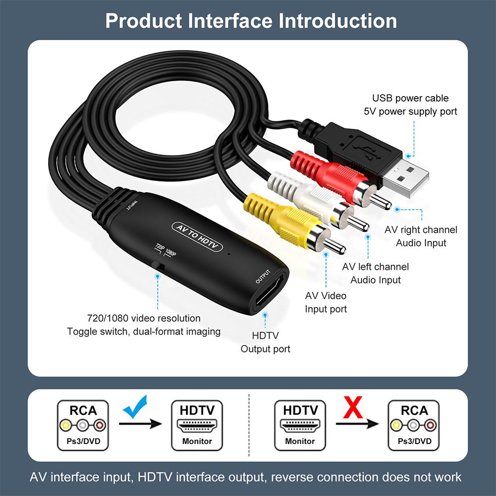 RCA To HDMI-Compatible Converter 1080p/720p AV To HDMI-Compatible Converter RCA Composite CVBS AV To HDMI-Compatible Adapter