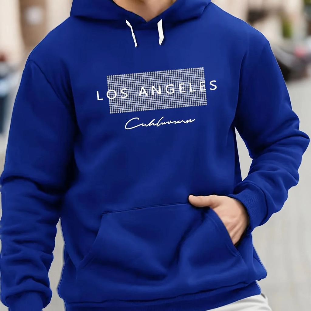 Herbst und Winter Herren Langarm Kapuzenpullover Los Angeles Muster Gedruckter Pullover Sweatshirt Lässiges und Modisches Oberteil