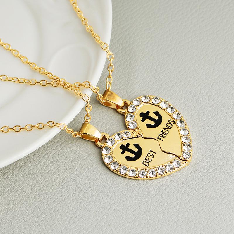 Zhi Jia European & American Fashion Diamond Heart Best Friend Necklace