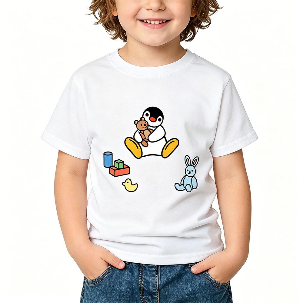 Pingu 100% Cotton Kids T-shirt Kawaii Boys Cartoon Print Girls O-neck Clothing Sports Fashion Tops Manga Short Sleeves Summer