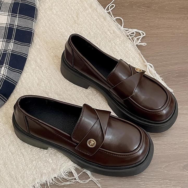 Black British style retro versatile with skirt platform small leather shoes women's 2025 new spring one-pedal loafers