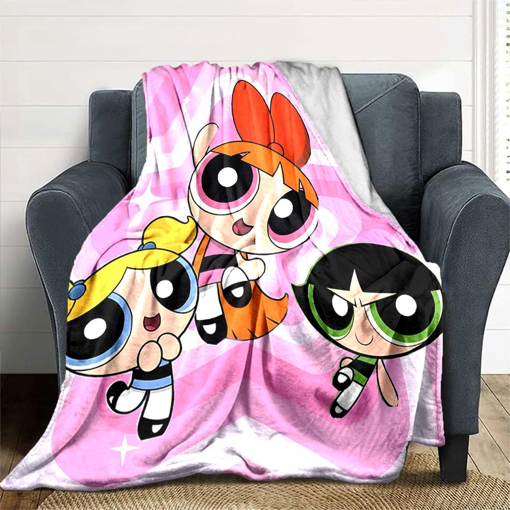 1pc Powerpuff2 Blanket, Gift, for Men and Women, Soft Blanket, Good for Sofa Bed Couch Travel, Lightweight Flannel Blanket
