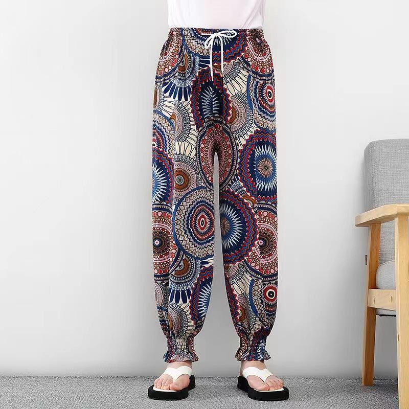 

Свободные брюки с цветочным принтом, женские, с рисунком в технике тай-дай, с высокой талией, на шнуровке, повседневные женские брюки Nine Point, весна-лето One Size