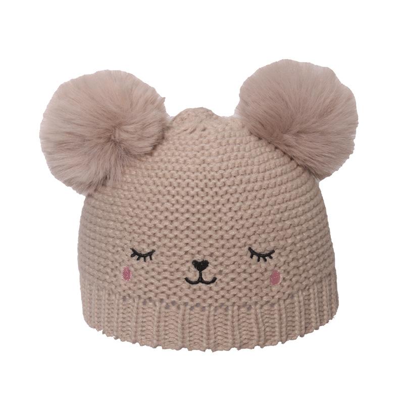 ins European and American fashion winter new double hairball wool hat pullover hat girls children's cartoon knitted hat 2025