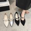 Square heel pointed Mary Jane shoes women's shoes spring 2025 new shallow mouth French pearl word with temperament single shoes