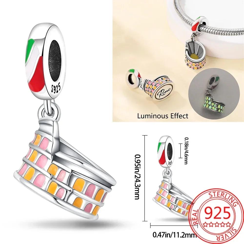 Landmark Building Charms 925 Silver Eiffel Tower Statue of Liberty Beads Keychain Metal Bracelet DIY Fine Jewelry Gift