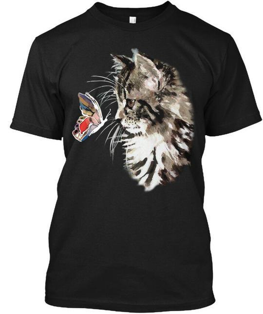 Cat-cat And Butterfly T-Shirt Made in the USA Size S to 5XL S