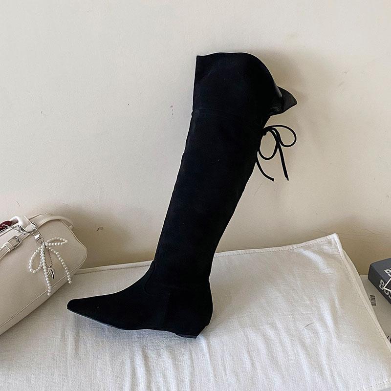 Mode Neue Mode Schnür Damen Kniehohe Stiefel Schuhe Flock Damen Lange Moderne Stiefel Weiblich Mit Schuhen Mit Höhenabsatz