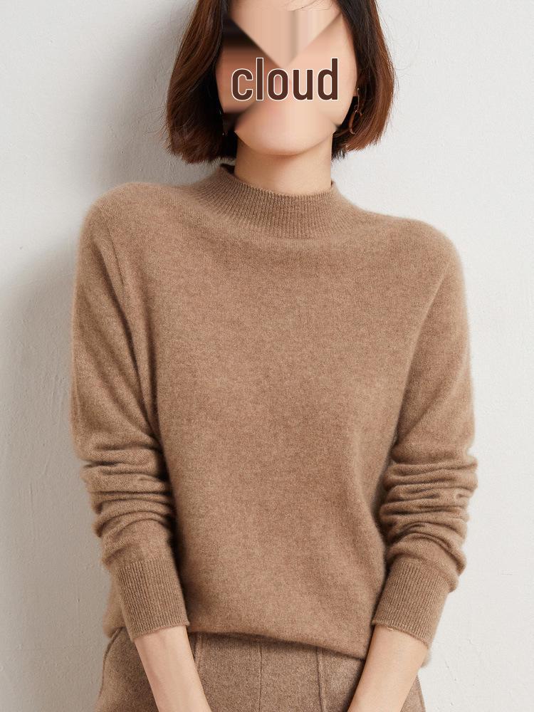 Women's Seamless Wool Sweater: Autumn/Winter Half-High Neck, Loose Fit, Knitted Base Layer