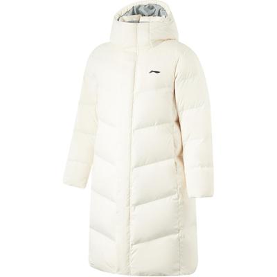 Li Ning Fitness Series Logo Comfortable Loose Cold Resistant Warm Outdoor Long Casual Down Jacket Men Outerwear Off-White AYMU095-2