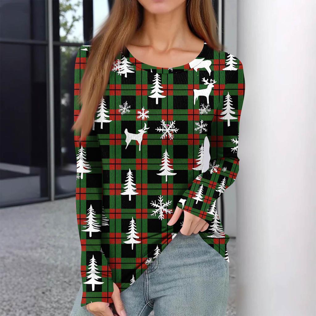 Women's Winter Slim Bottom T-shirt Fashion Casual Gradient Printing Round Neck Pullover Long Sleeve Top