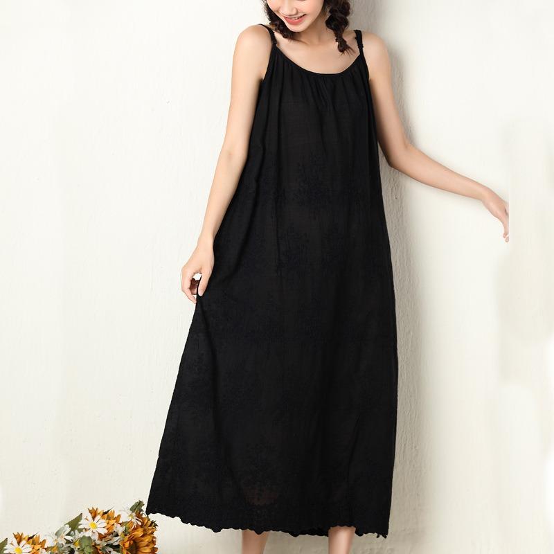 Spring/summer Day Mori Woman Fresh Sweet Solid Color Dress Embroidered Loose Waist with Waistband Base Long Dress