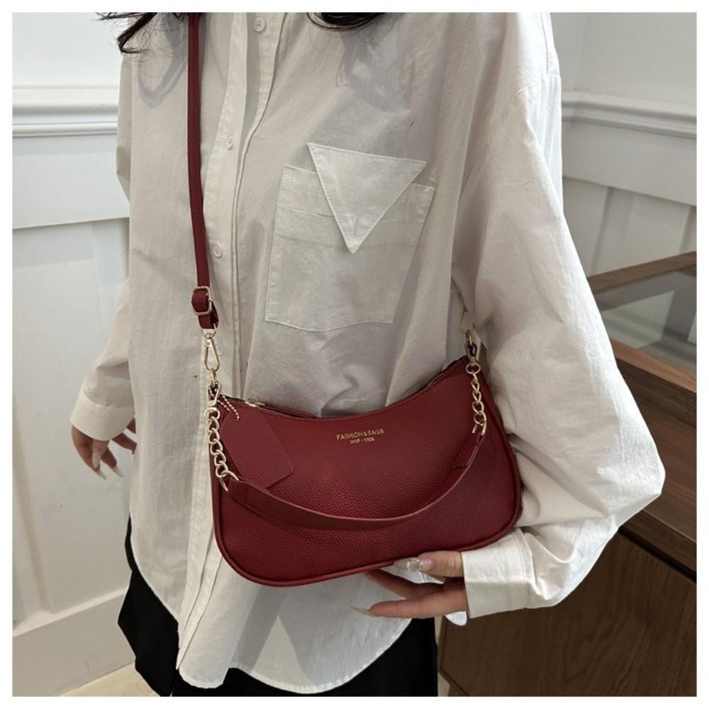 Fashionable PU Leather Crossbody Bag Zipper Adjustable Shoulder Bag Solid Color Underarm Bag Women