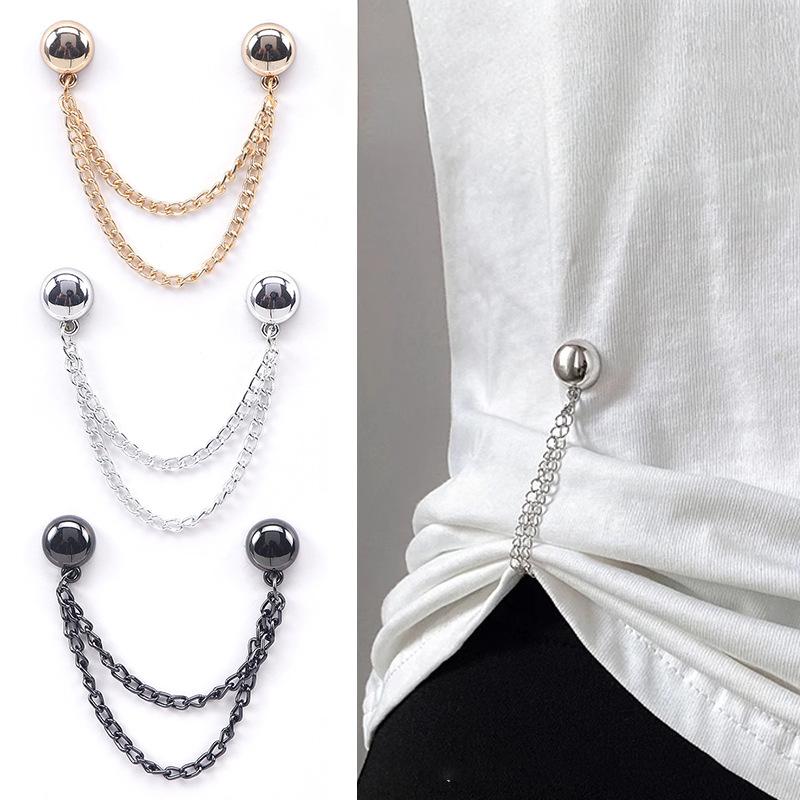2Pcs Multi-Function Magnetic Clothing Clip With Chain Metal Buttons Clip Clothes Scarf Trouser Legs Cuff Fixing Magnet Pin