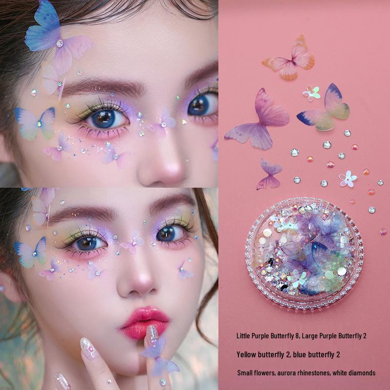 

3D наклейки на лицо в виде бабочек и блестящие тени для век для детского сценического макияжа