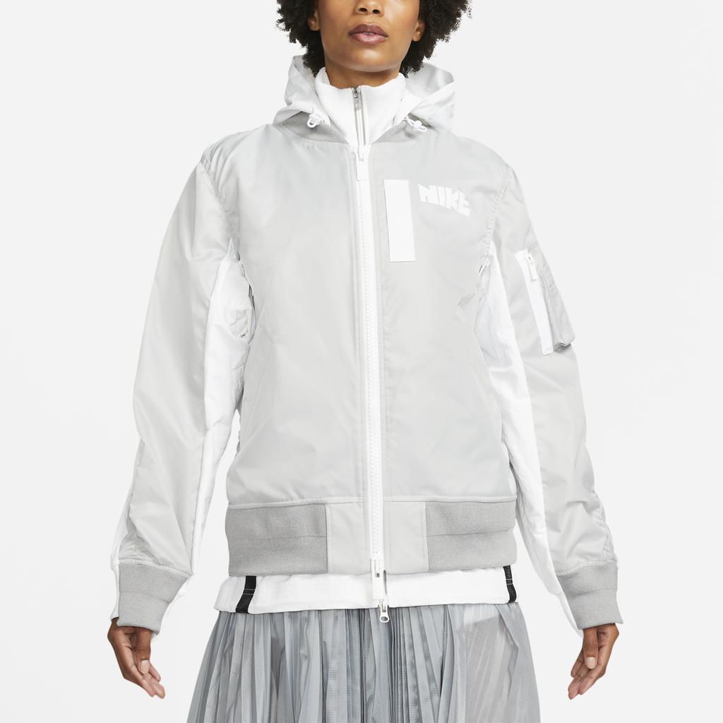 Nike Womens x Sacai Layered Bomber Jacket Grey Fog Women Outerwear CV5686-097