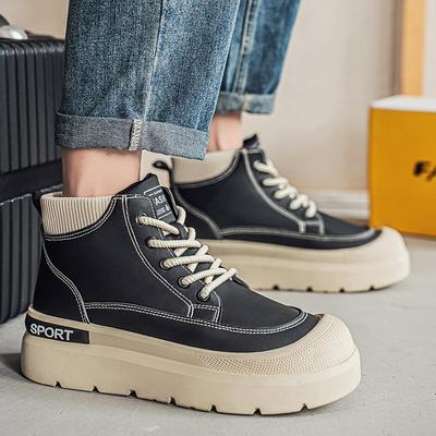 Frühling und Herbst Britische Retro-Mittelhohe Martin Stiefel Lässige High-Top-Board-Schuhe Trendige Kurzschaft Plateau-Lederschuhe