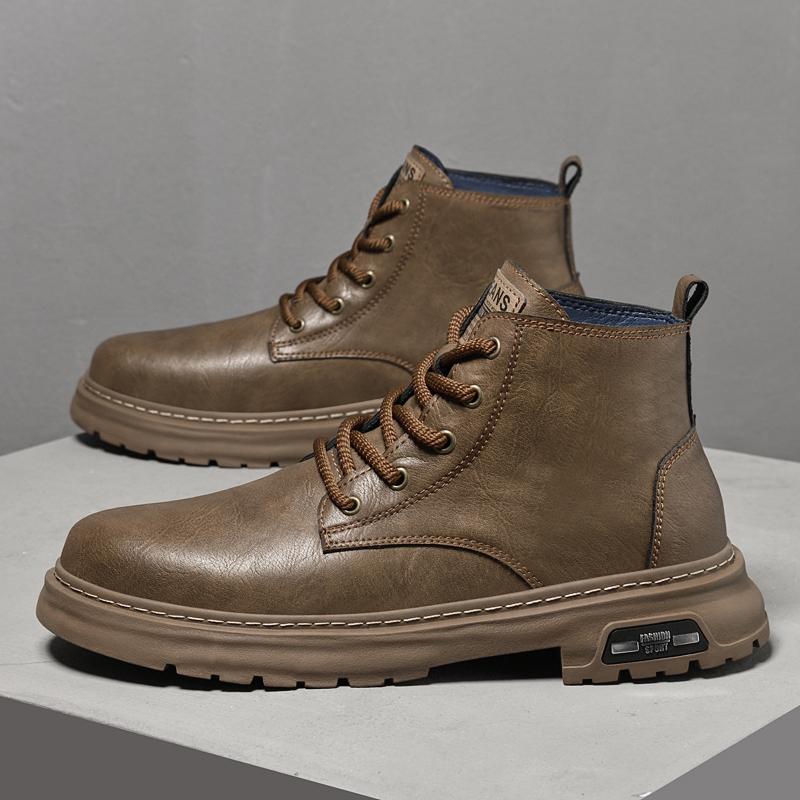 Fashion High Quality Casual Leather Men Motorcycle Boots Classic Outdoor Mens Ankle Boots Winter Warm Plush Fur High Top Shoes Man Botas