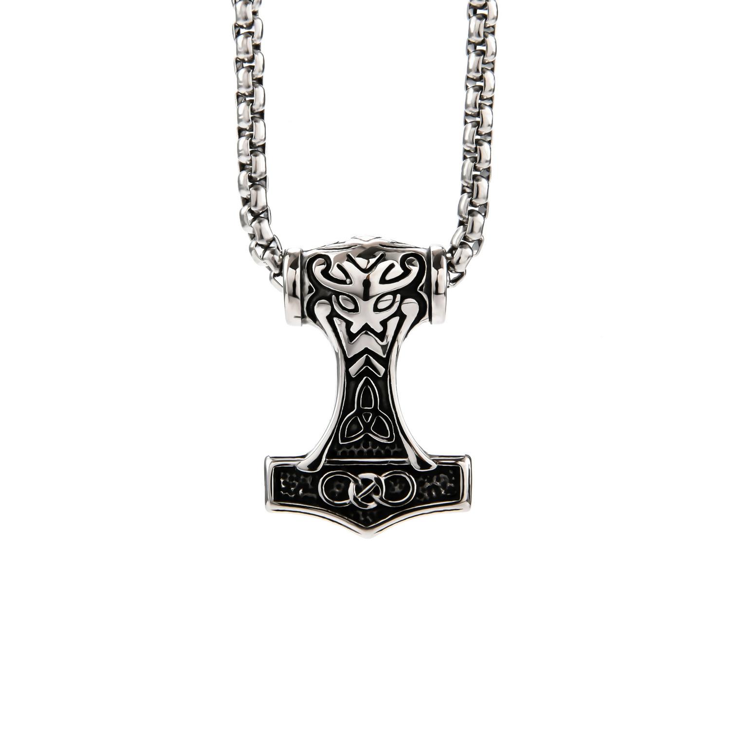 Personalized Stainless Steel Small Personalized Thor S Hammer Pendant, Domineering Men S Retro Titanium Steel Pendant Necklace