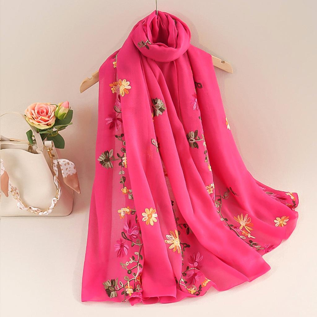 Female Spring and Summer Literary Embroidery Ethnic Style Shawl Sunscreen Travel Long Multifunctional Scarf